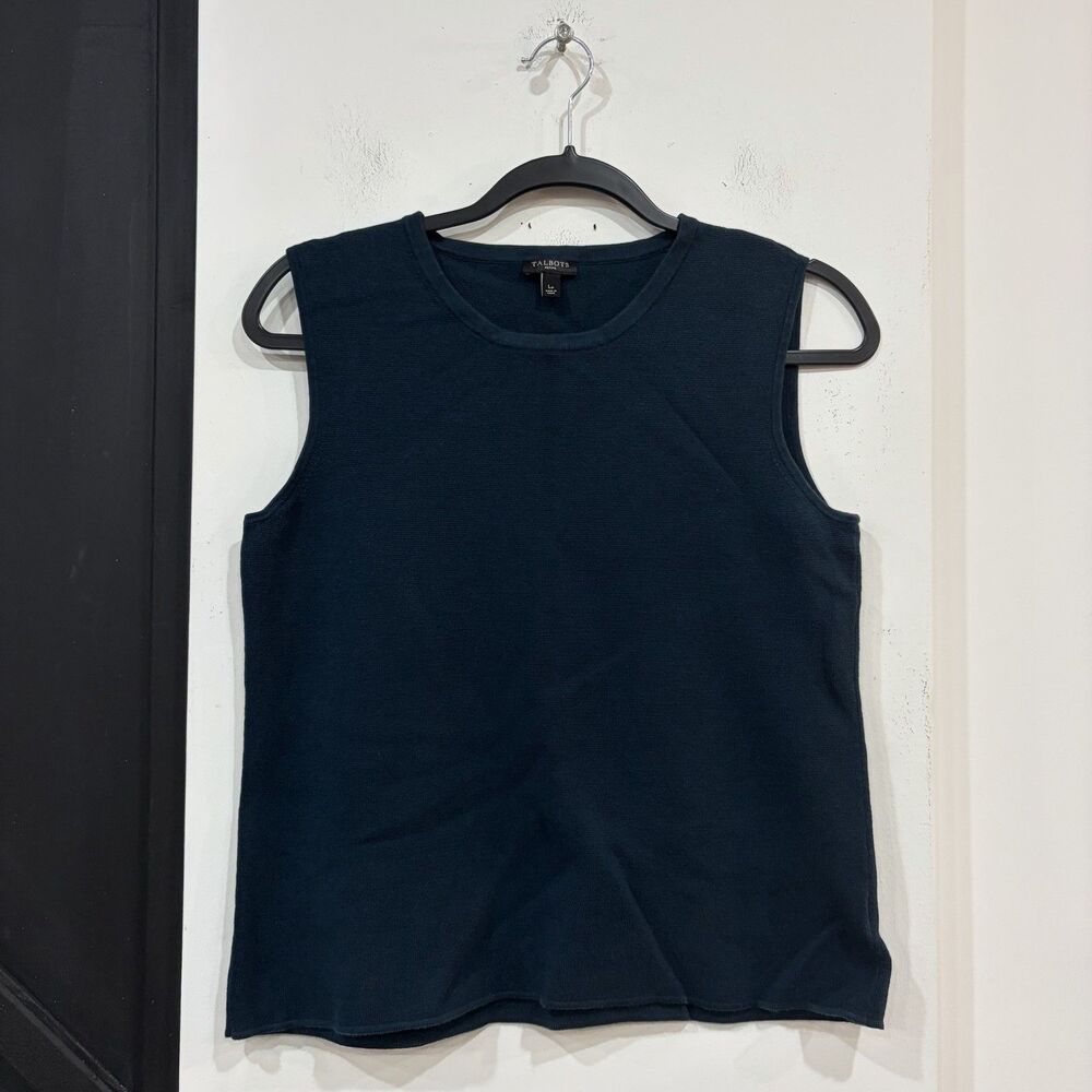 Talbots Dark Teal Sleeveless Knit Sweater Tank Top Petite Large Career Office